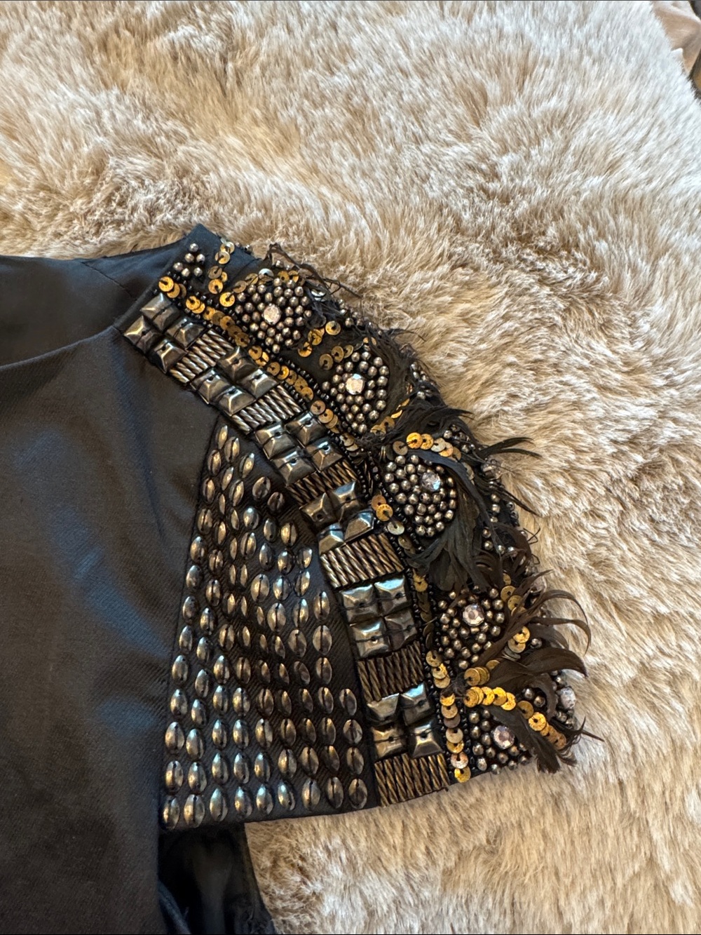 Tibi Black Mini Dress with Embellished Cap Sleeves - Picture 6 of 11